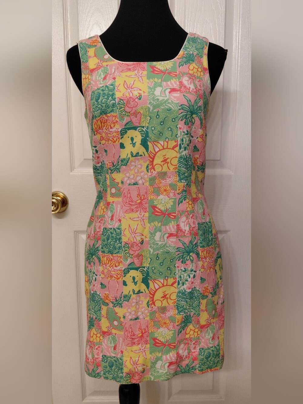 Lilly Pulitzer Koala Patchwork Tropical Midi Shift Dress Pink, Green & Yellow